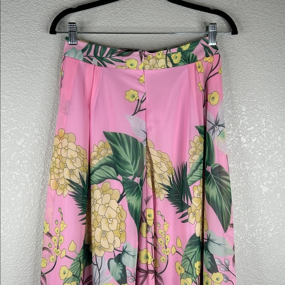 Pink & Yellow Floral Tropical Summer Spring Flowy Vacation Maxi Skirt Skirt L - Picture 4 of 6